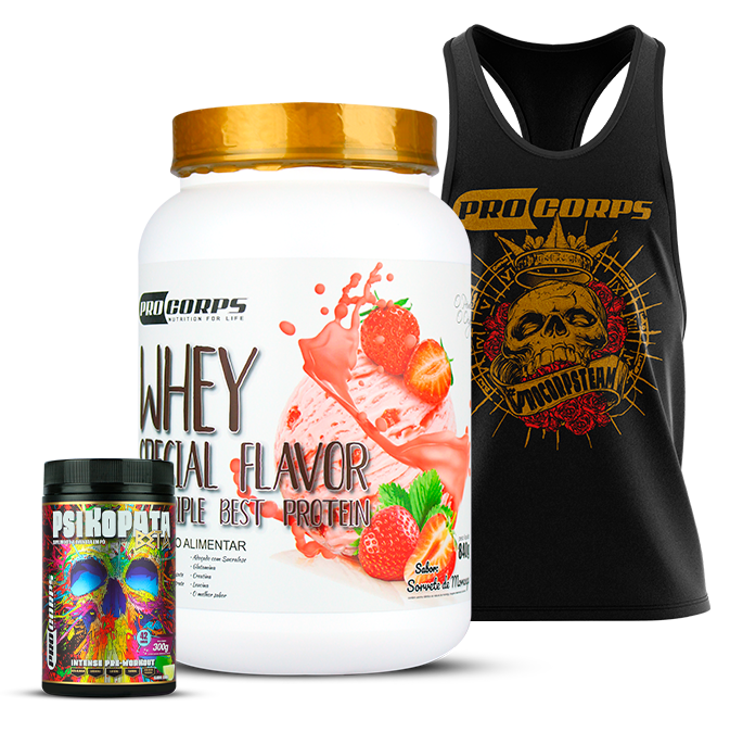 Kit Whey Protein Special Flavor + Pré-treino Psikopata 300g por apenas R$ 149 [ LEVE DE BRINDE UMA CAMISETA REGATA]