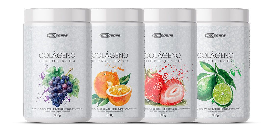 Sabores Colágeno Pro Corps - Uva, Tangerina, Morango e Limão